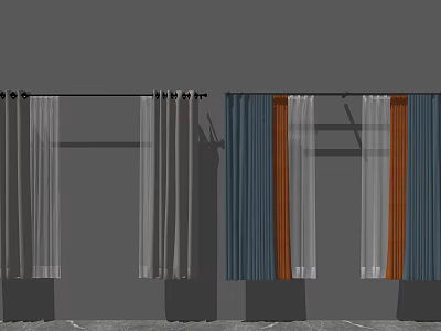 Modern Curtains With Sheer And Solid Panels In Gray Blue And Orange Tones 3d model