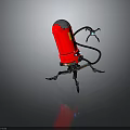 Red Robot With Silver Top Yellow Label Black Mechanical Arms And Blue Eyes Mechanical Legs