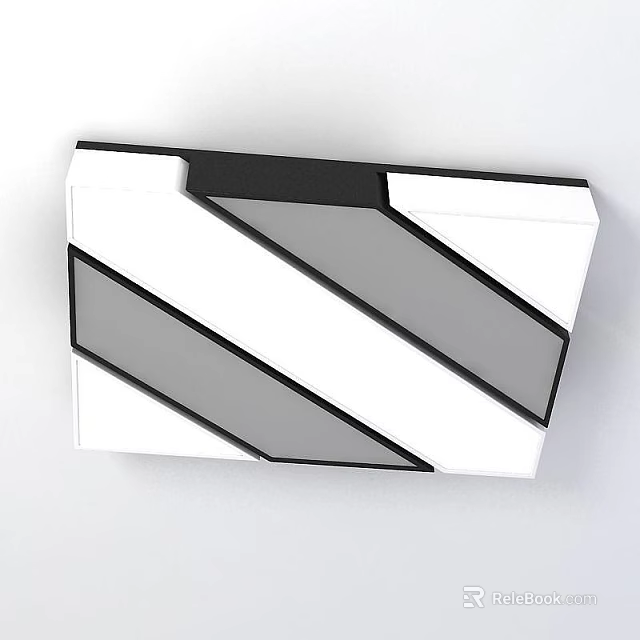 Sleek Modern Geometric Ceiling Light With White And Gray Striped Design 3d model