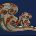 Traditional Wave Shaped Decorative Carving With Red Green Yellow White Colors And Artistic Design