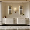 Modern Bathroom Vanity With Double Sink Gold Framed Oval Mirrors And Marble Countertop