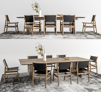 Quiet Dining Table and Chair Combination Long Table Dining Table and Chair Combination Dining Chair 3d model