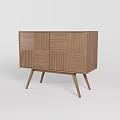 Wooden TV Stand With Vertical Slat Panels Multiple Doors And Slim Legs Modern Design