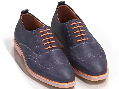 Navy Blue Brogue Dress Shoes With Orange Laces And Leather Sole Trim 3d model