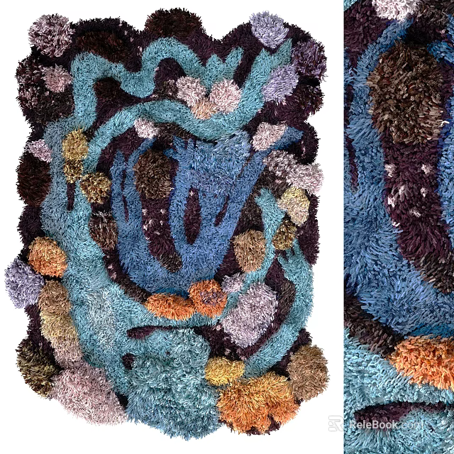 Artistic Shaped Rug With Colorful Textured Design 3d model 