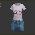 White Swan Clothing T shirt With Pink Purple Logo And Blue Denim Skirt Outfit