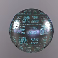 Tech Inspired Decorative Ornament Set With Metallic Sphere And Blue Code Patterns 3d model