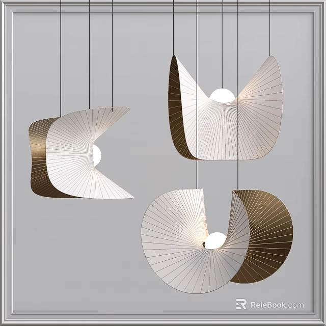 Modern Pendant Lights With White And Gold Fan Shaped Design And Radiant Geometric Lines 3d model 