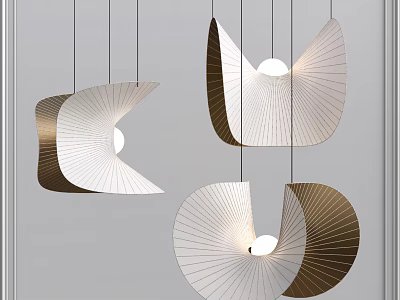 Modern Pendant Lights With White And Gold Fan Shaped Design And Radiant Geometric Lines 3d model