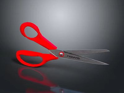 Essential Fiskars Red Handle Household Scissors With Silver Blades For Daily Cutting 3d model