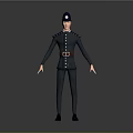 A Man In Dark Police Uniform With Cap Badge And Belt Standing