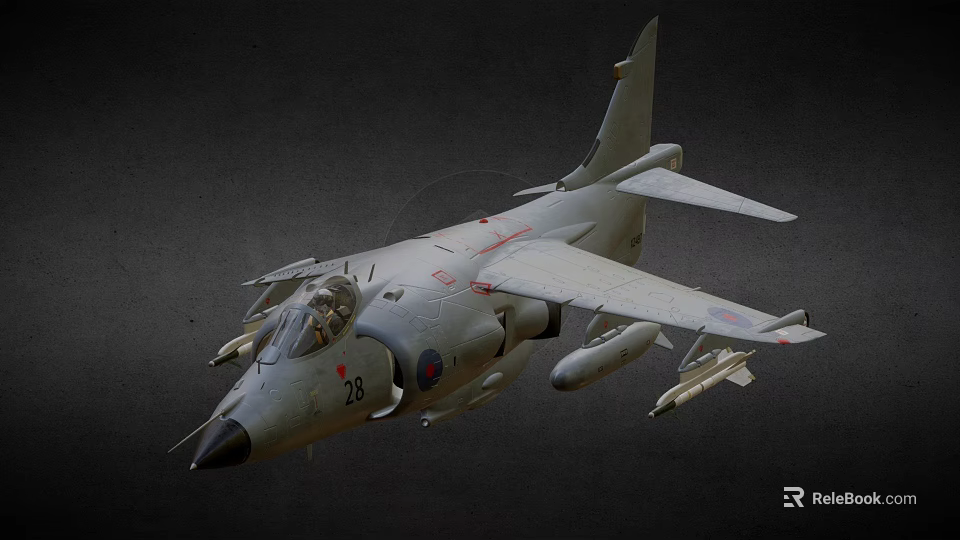 Military Fighter Jet In Flight With Weapon Loads And Number 28 Marking 3d model 