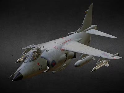 Military Fighter Jet In Flight With Weapon Loads And Number 28 Marking 3d model