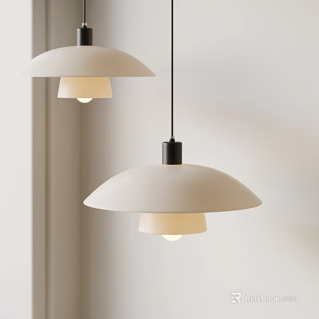 Two Modern Minimalist Pendant Lights With White Shades And Black Metal Rods For Interior Spaces 3d model 