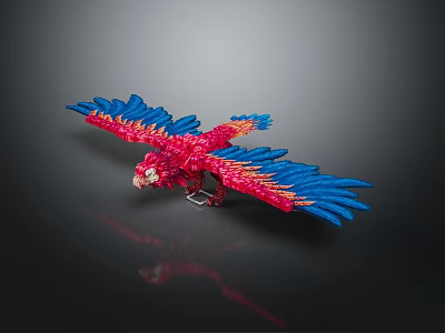 Vibrant Red And Blue Flying Parrot With Spread Wings And Intricate Feather Details 3d model