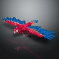 Vibrant Red And Blue Flying Parrot With Spread Wings And Intricate Feather Details