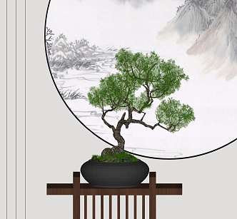 New Chinese Bonsai Hallway Hanging Painting 3d model