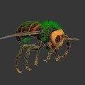3D Rendering of Wasp with Yellow and Black Striped Body Long Legs and Compound Eyes