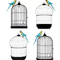Stylish Wall Decor Featuring Hanging Birdcages With Colorful Parrots Perched On