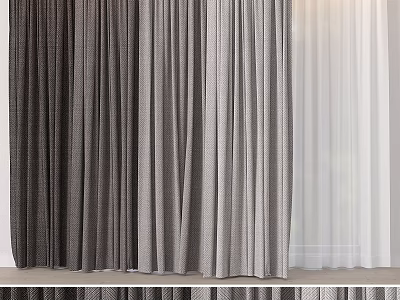Modern Gray And White Fabric Curtains Hanging In Bright Room With Textured Design 3d model