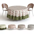Round Table With Floral Tablecloths Ruffled Edges And Various Designs With Chairs