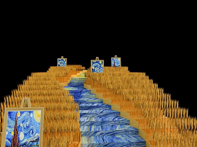 Photo Check-in Spot With Golden Wheat Blue Wavy Path Van Gogh Painting And Decorative Signs 3d model