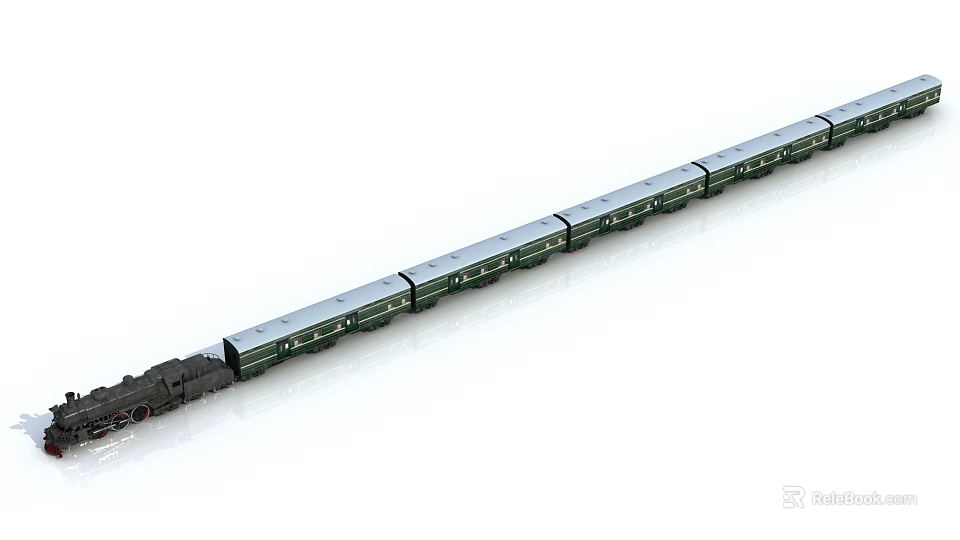 Long Train With Multiple Carriages On White Background 3d model 