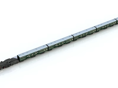 Long Train With Multiple Carriages On White Background 3d model
