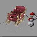Pink Red Sleigh with Gold Accents and Snowman in Red Santa Hat