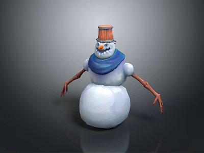 Adorable Snowman Figure With White Body Blue Scarf Orange Hat And Brown Stick Arms 3d model