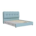 Light Blue Double Bed With Tufted Upholstered Headboard And Storage Drawers 3d model