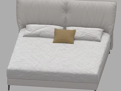 Modern Double Bed With Upholstered Headboard White Pillows And Brown Throw Pillow 3d model
