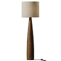 Two Modern Wooden Floor Lamps With Conical Poles And Light Linen Shades