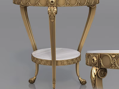 Elegant Gold Side Table With Ornate Carvings And Marble Top Lower Shelf 3d model