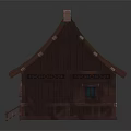 Cartoon Scene Of A Wooden House With Blue Roof Steps Door And Windows Design