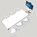 Modern Conference Table With Unique White Legs Surrounding Chairs And Monitor