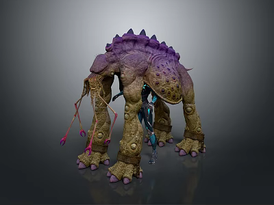 Fantasy Movie Game Character With Giant Purple Spiked Spotted Monster Design 3d model