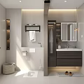 Modern Bathroom Interior Design With Vanity Mirror Wall Lights And Cabinets 3d model
