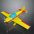 Yellow Model Airplane With Red Stripes Blue Cockpit And Propeller On Reflective Surface