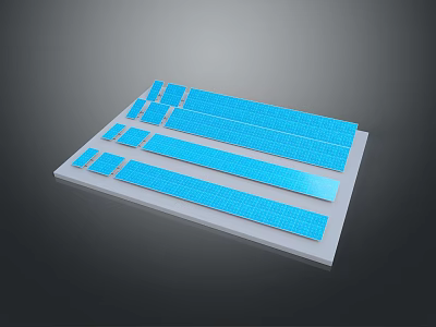 High Quality Computer Circuit Board With Blue Strips And Blocks Arranged On Base Plate 3d model
