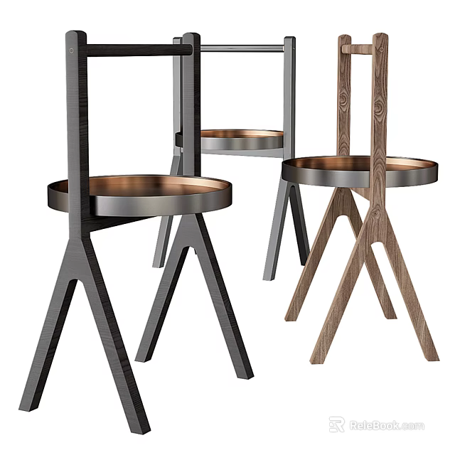 Stylish Modern Side Tables With Cross Legs And Round Tray Top In Metal Wood Design 3d model 