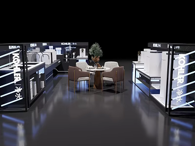 Kohler Kitchen Showroom Interior With Modern Display Cabinets And Tables 3d model