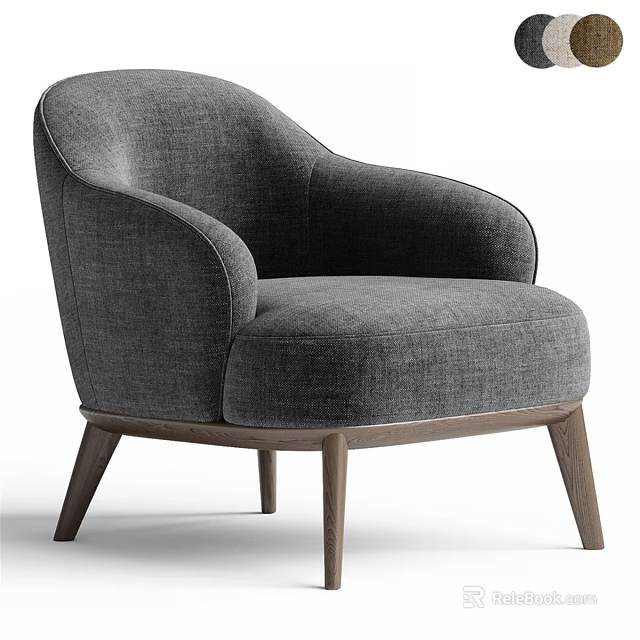 Gray Fabric Upholstered Accent Chair With Wooden Legs And Comfortable Armrests 3d model 