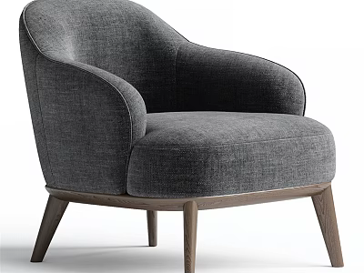 Gray Fabric Upholstered Accent Chair With Wooden Legs And Comfortable Armrests 3d model