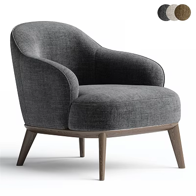 Gray Fabric Upholstered Accent Chair With Wooden Legs And Comfortable Armrests 3d model