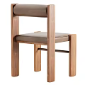 Modern Single Chair With Wooden Frame Brown Leather Seat And Woven Stripe