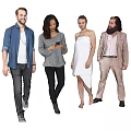 Diverse Group of People in Casual and Formal Attire Walking and Using Phone