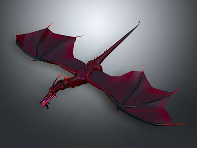 Red Flying Dragon With Large Wings And Dark Accents On Gray Background 3d model
