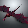 Red Flying Dragon With Large Wings And Dark Accents On Gray Background