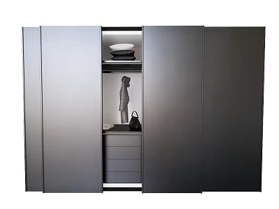 Modern Wardrobe With Sliding Doors Shelves Drawers And Storage Items Like Hat And Bag 3d model